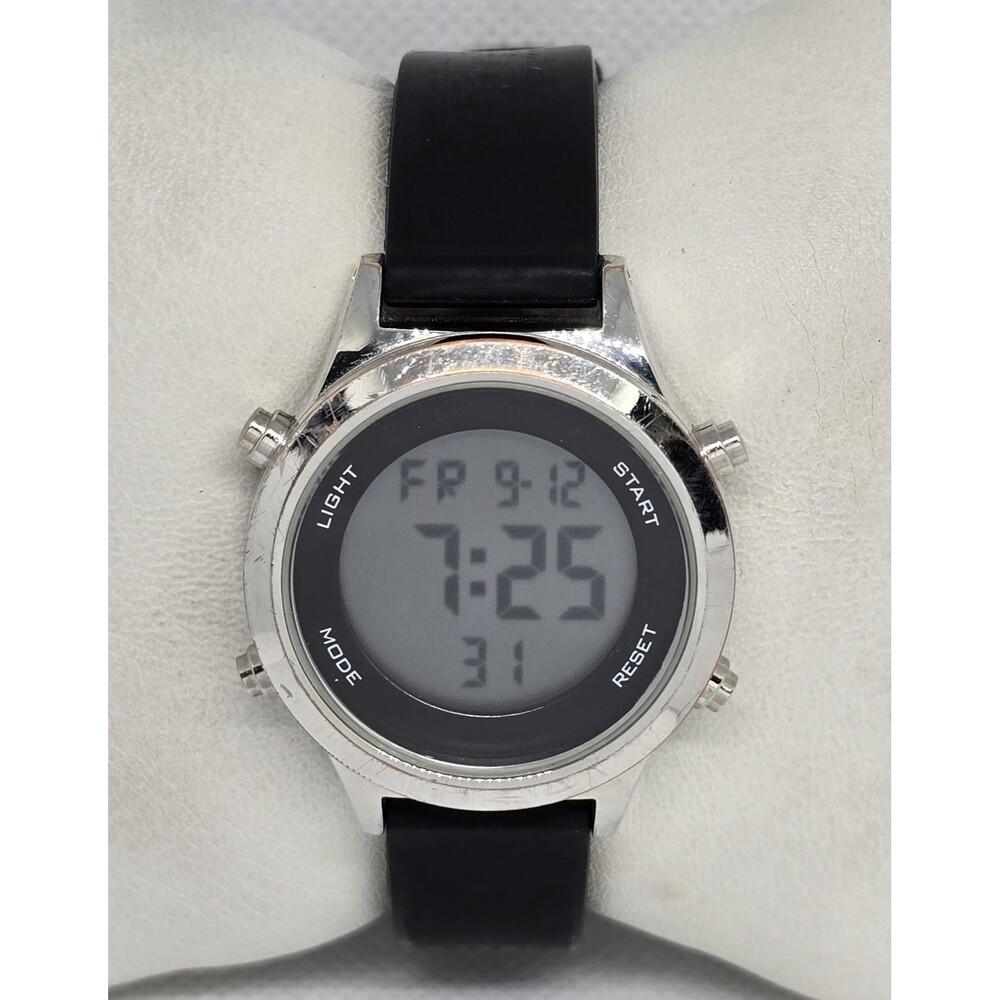 Womens Digital Silver Tone Black Dial Indiglo FMDOTT Silicone Band Watch 08